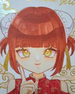 オリジナルイラスト 色紙 アナログ 原画 女の子 手描きイラスト チャイナ服