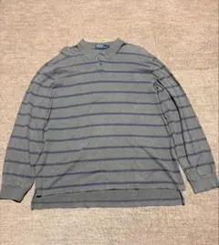 【希少XL】90sポロラルフローレン 長袖 ポロシャツ ボーダーグレーネイビー