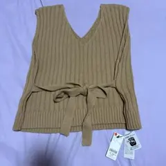 WEGO ウエスト　ベルト　リブ　ニット　ベスト　ベージュ　F