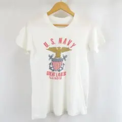 VINTAGE U.S NAVY ミリタリー デザイン Ｔシャツ 古着 S 白