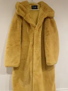 イエローフード付きファーコート　Sサイズ