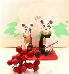 週末限定お値下げ‼️蝉丸作　『 猫 雛 』（ミニ毛氈付き）おひなさま