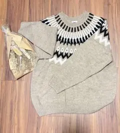 古着 アーガイル柄 ベージュ ニットセーター オーバーサイズ