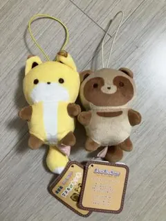 ましゅもっち ひとくちサイズ　タヌキとキツネ マスコット 2種セットのサムネイル