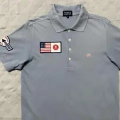 ●パーリーゲイツ●ポロシャツ 半袖 4 ブルー系 ゴルフ 星条旗 ワッペン