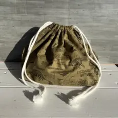 お弁当袋　ハンドメイド　給食セット　入園入学セット　カーキ　恐竜