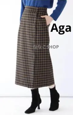 新品タグ付16000円 Aga 手洗い可 チェックロングラップスカート