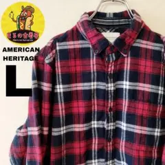 USA古着 AMERICAN HERITAGE　ネルシャツL　レッドネイビー