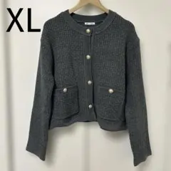 GU ダブルポケットニットジャケットカーディガン グレーXL