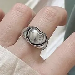 ヴィンテージ　リング　フリーサイズ　調節可能　ハート　シルバー　y2k ぽってり