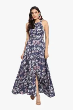 花柄　ハイネック　マキシドレス