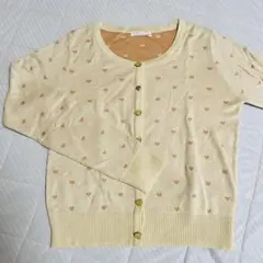ハート柄　長袖　カーディガン　アイボリー　Mサイズ　総柄