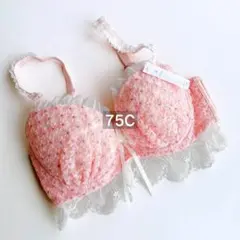 【SALE】新品未使用 ブラジャー 75C ワイヤー有 ピンク 花柄刺繍