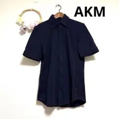 AKM 半袖シャツ M ネイビー カモフラ ボタンダウン コットン100 日本製のサムネイル