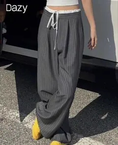 Dazy グレーワイドパンツ ストライプ