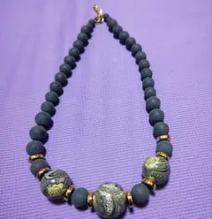 【 美品 】ハンドメイド ネックレス グレー 青