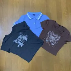 ショート丈トップスまとめ売り 水色ポロシャツとTシャツ2枚セット