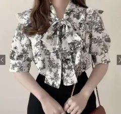 《お値下げ》GRLトワルドジュイ柄ボウタイフリルブラウスgn93 Mサイズ