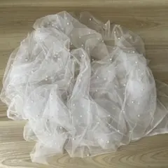 ホワイトチュール生地 パール付き