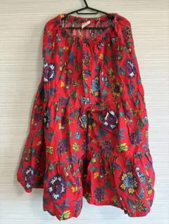 ソイル 赤 Red F フリーサイズ ギャザーシルク混フローラルブラウス 
