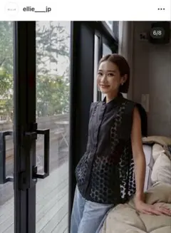 ELLIE レースシャツ フラワー ブラック