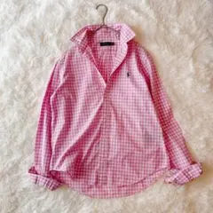 ポロラルフローレン ギンガムチェックシャツ ピンク×ホワイト 春色 近年 M