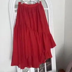 【美品】LANVIN en Bleu 赤色スカート｜ボリュームシルエット｜