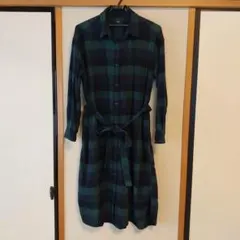 UNIQLO ユニクロ フランネル シャツワンピース（長袖）XL ダークグリーン