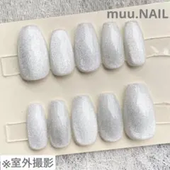 ネイルチップ 韓国 ホワイトシルバー ビー玉 キラキラ 推し活 マグネットネイル