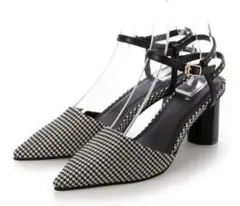 RANDA 千鳥柄　スタッズデザインアンクルストラップパンプス LL