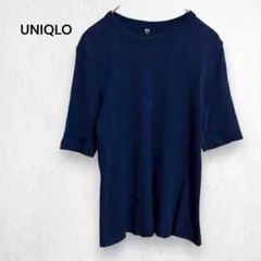 ユニクロ リブクルーネックT 半袖 カットソー ストレッチ 細身 コットン M