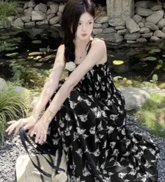 SHEIN 夏 ロング ワンピース キャミソール 黒