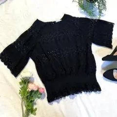 【大人女子★高級感】cepo aolt レーストップス　ブラウス　透かし模様　黒