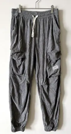 グレー ジョガーパンツ【L】薄手コーデュロイ　サイドポケット　カジュアルおしゃれ