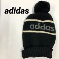 adidas アディダス ニット帽 ボンボン ビーニー ブラック ロゴ 刺繍