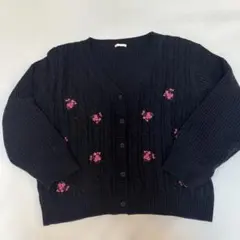 GU ダークネイビー ケーブルニットカーディガン 花柄 XL