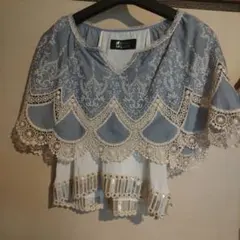 language 刺繍レース半袖トップス スパンコール