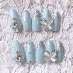 ネイルチップオーダー⭐︎韓国綺麗系量産型ガーリーフレンチネイルワンホンネイル　09