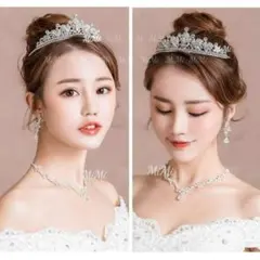 ネックレス・イヤリング・ティアラセット最高品質シルバーウェディング