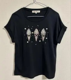 美品 ⭐️Super Beauty アイスクリーム刺繍 半袖カットソー 黒 40のサムネイル