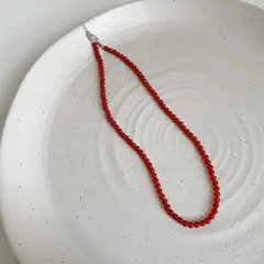 目を惹く鮮やかレッド◎クリスタルビーズネックレス メンズOK 韓国風重ね付け映え