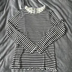 GLOBAL WORK ストライプフリル長袖Tシャツ M