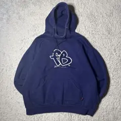 フブ　FUBU パーカー　90s 刺繍デザイン　ユニセックス　ネイビー　古着のサムネイル
