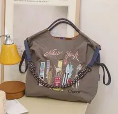 2WAY ショルダーベルトつき　ニューヨーク　刺繍エコバッグ　トートバッグ