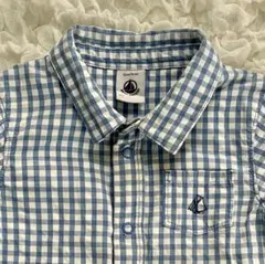 PETIT BATEAU 水色と白のチェック 長袖シャツ 12m