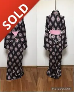 さとみ様専用☆アンティーク!!ピンクグレー目玉亀甲で菱紋 袷