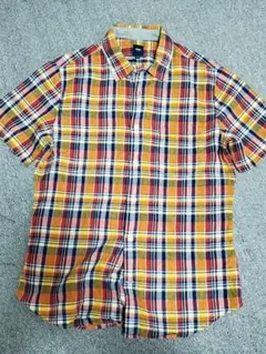 OLD GAP 半袖マドラスチェックシャツ メンズS 古着 麻100%