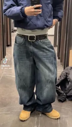 ZARA バルーンフィットステッチジーンズ　ワイド　40