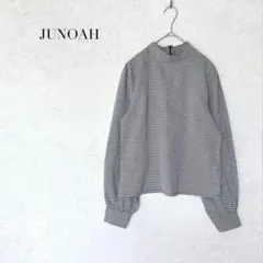 ジュノア JUNOAH 千鳥格子 ハイネック ブラウス 長袖 バックジップ 黒白