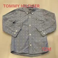 【トミーヒルフィガー】キッズ 青ストライプ 長袖シャツ 92cm ワンポイント